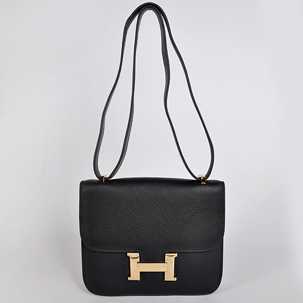 8888BG Hermes Constance Bag in pelle Clemence in nero con oro